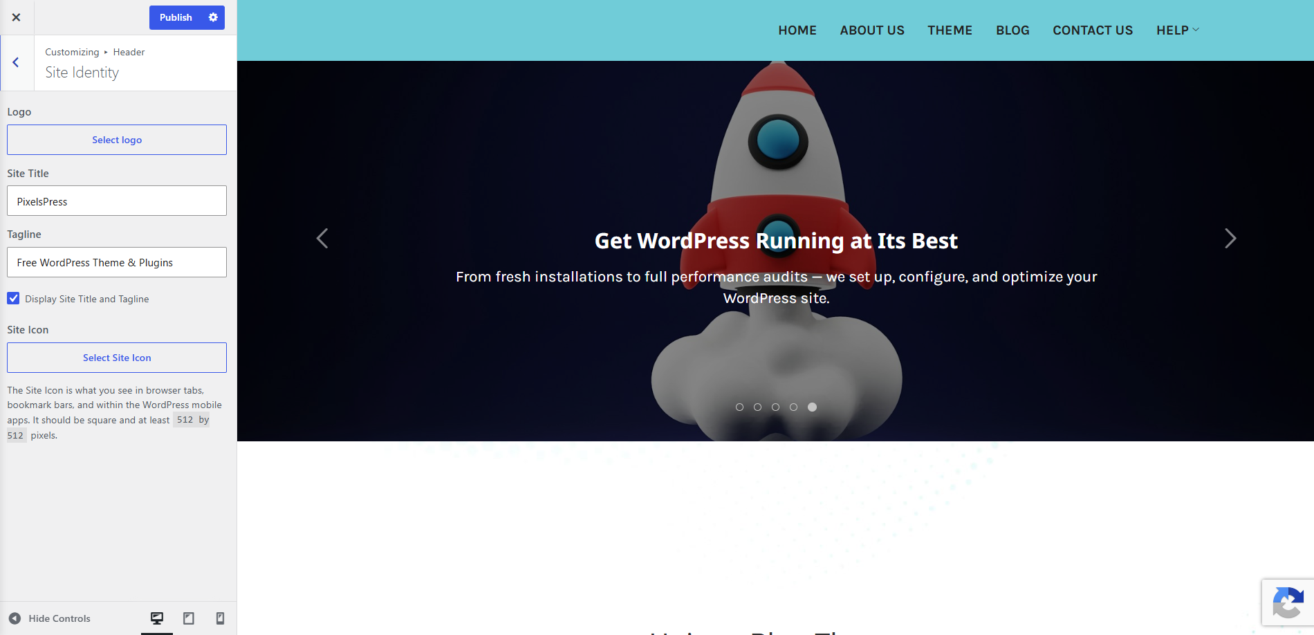 Upload your WordPress logo in the NEOVANTAGE Site Identity panel